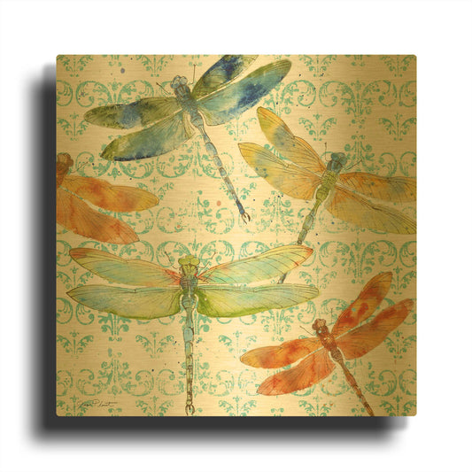 'Dragonfly Bliss 6' By Jean Plout Gold Metal Wall Art