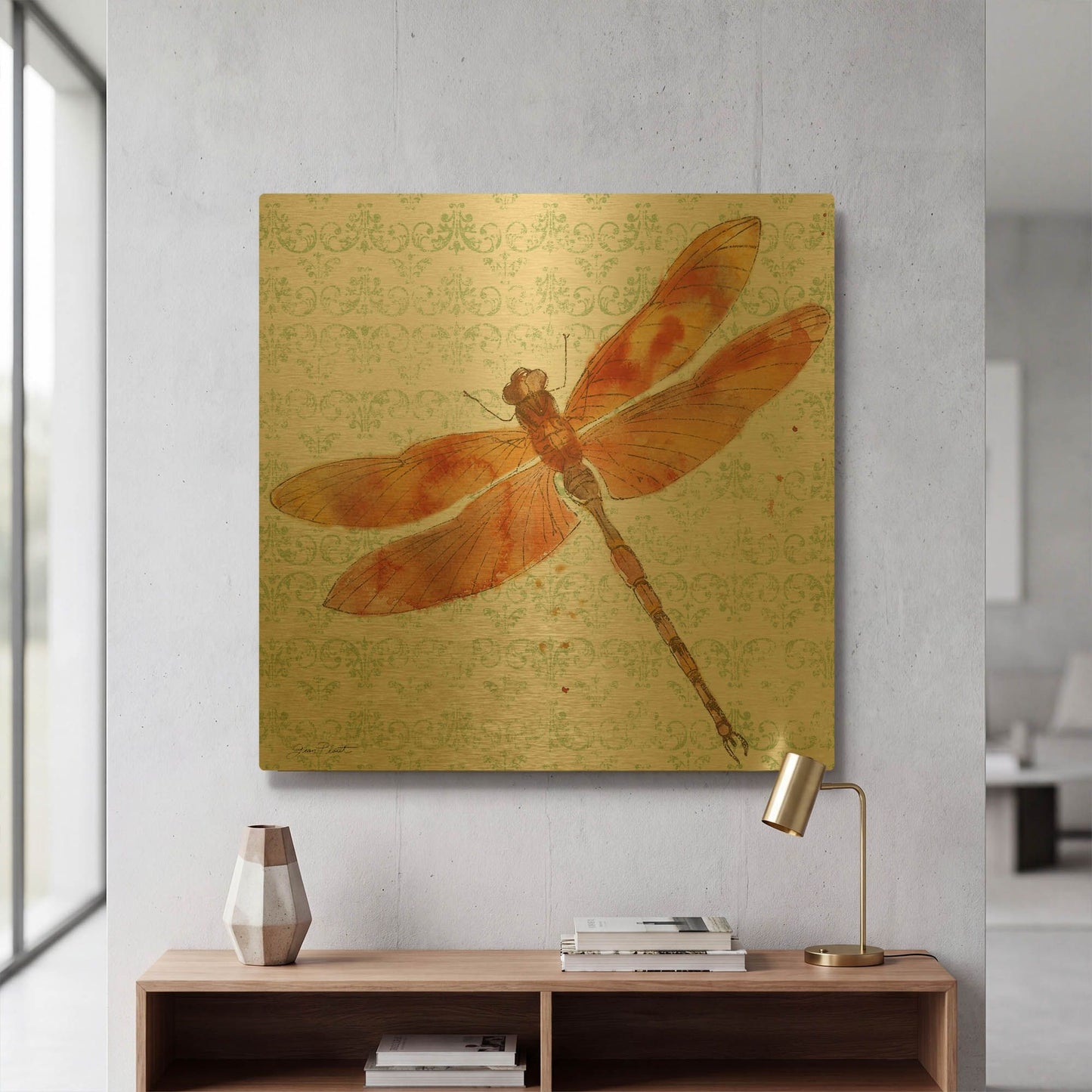 'Dragonfly Bliss 5' By Jean Plout Gold Metal Wall Art