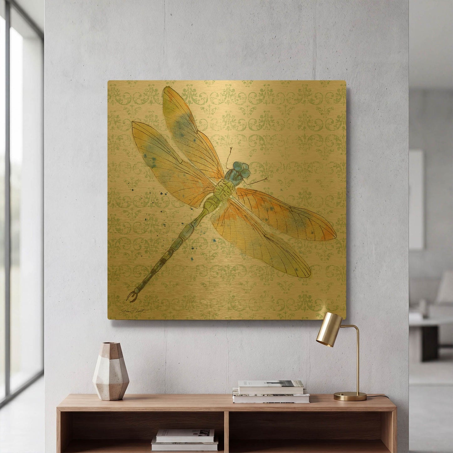 'Dragonfly Bliss 4' By Jean Plout Gold Metal Wall Art