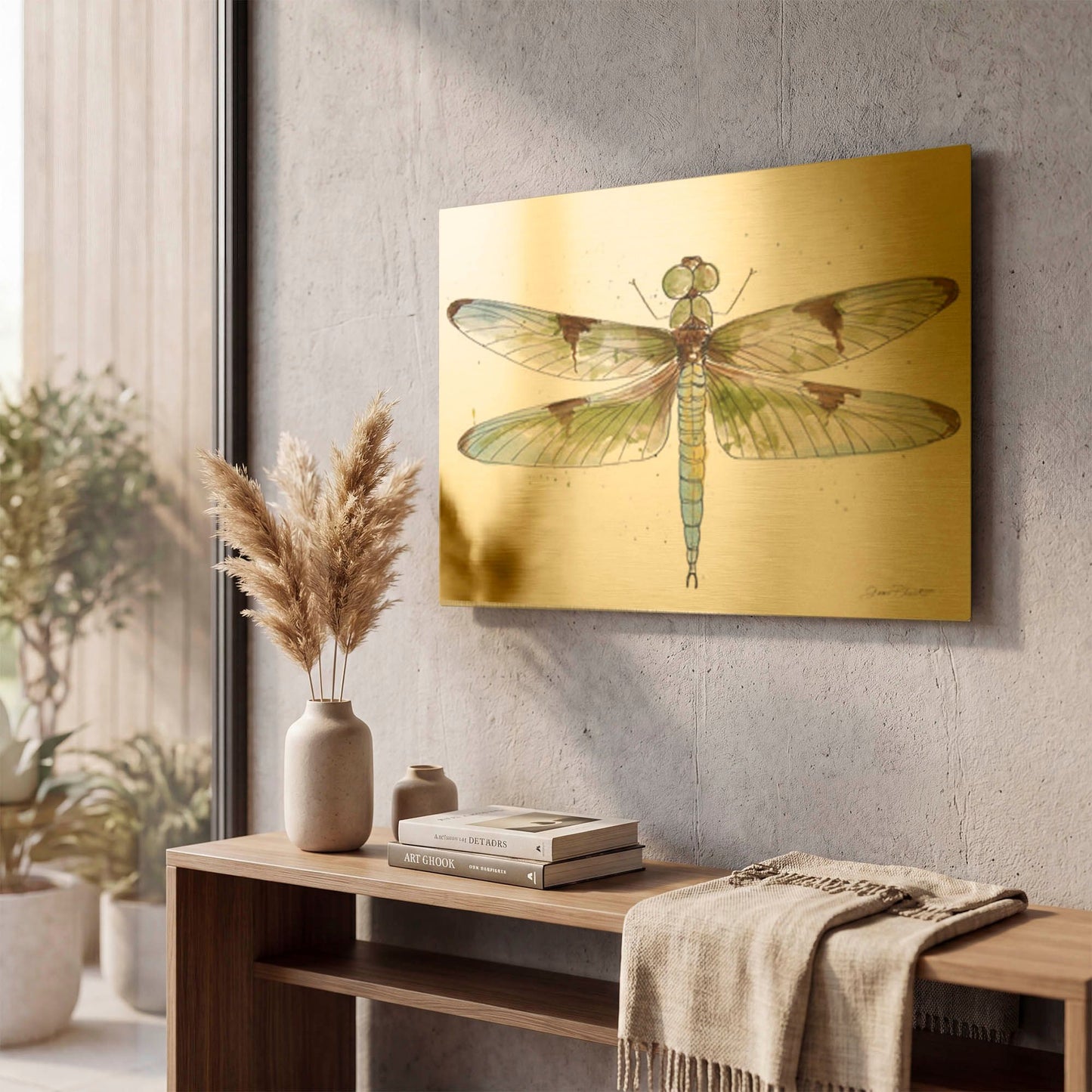 'Dragonfly Bliss 3' By Jean Plout Gold Metal Wall Art