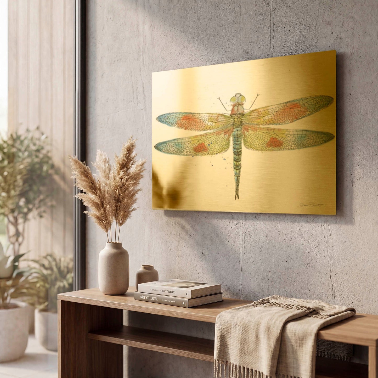 'Dragonfly Bliss 2' By Jean Plout Gold Metal Wall Art