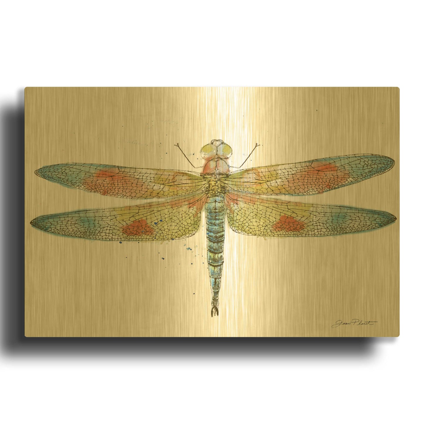 'Dragonfly Bliss 2' By Jean Plout Gold Metal Wall Art