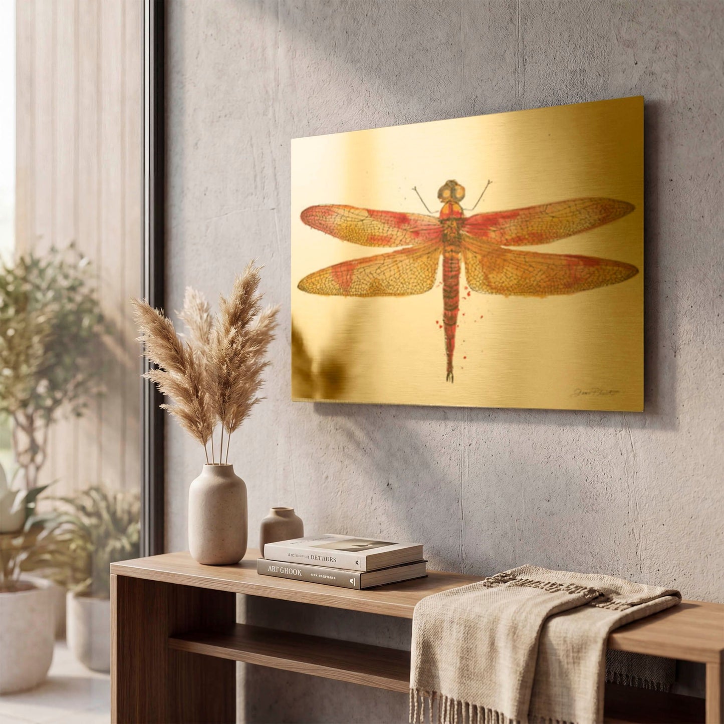 'Dragonfly Bliss 1' By Jean Plout Gold Metal Wall Art