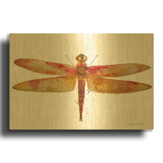 'Dragonfly Bliss 1' By Jean Plout Gold Metal Wall Art