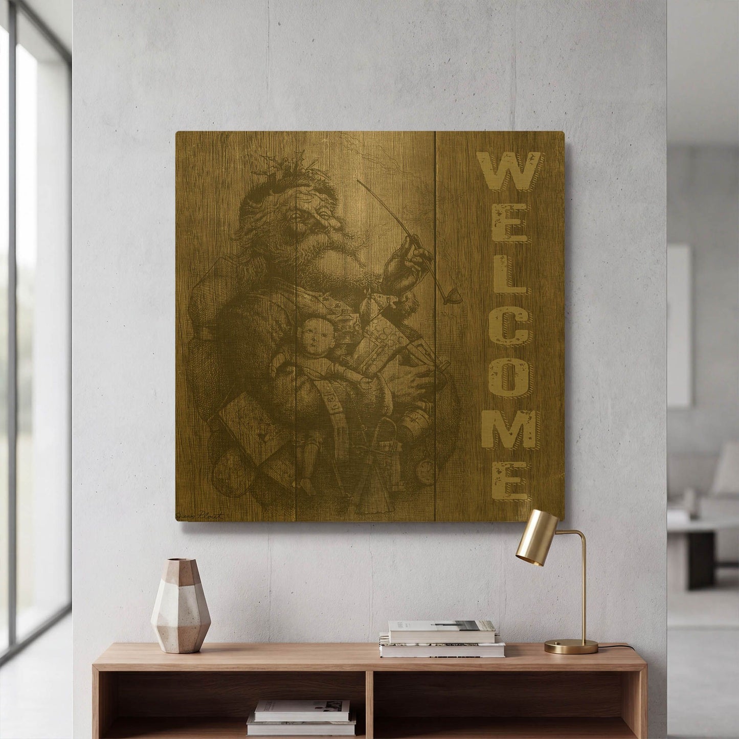 'Welcome Santa 2' By Jean Plout Gold Metal Wall Art