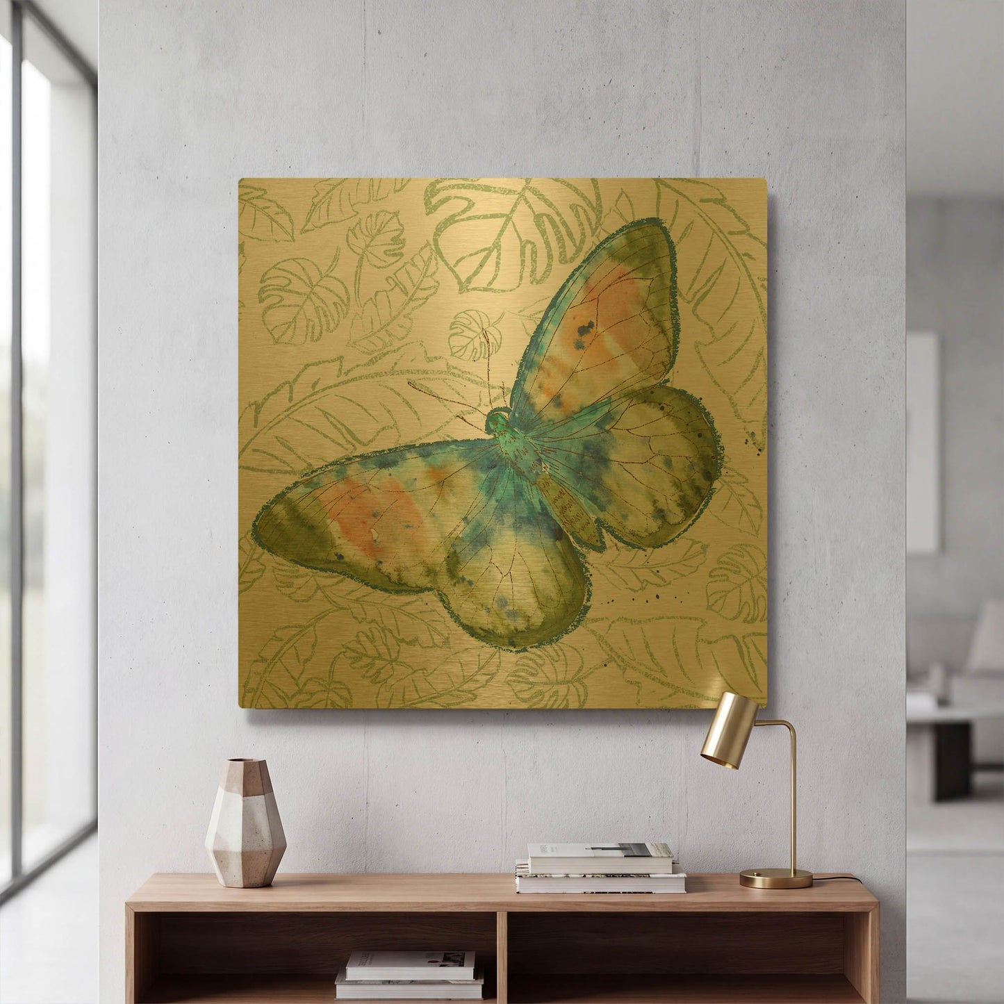 'Butterfly And Palms' By Jean Plout Gold Metal Wall Art