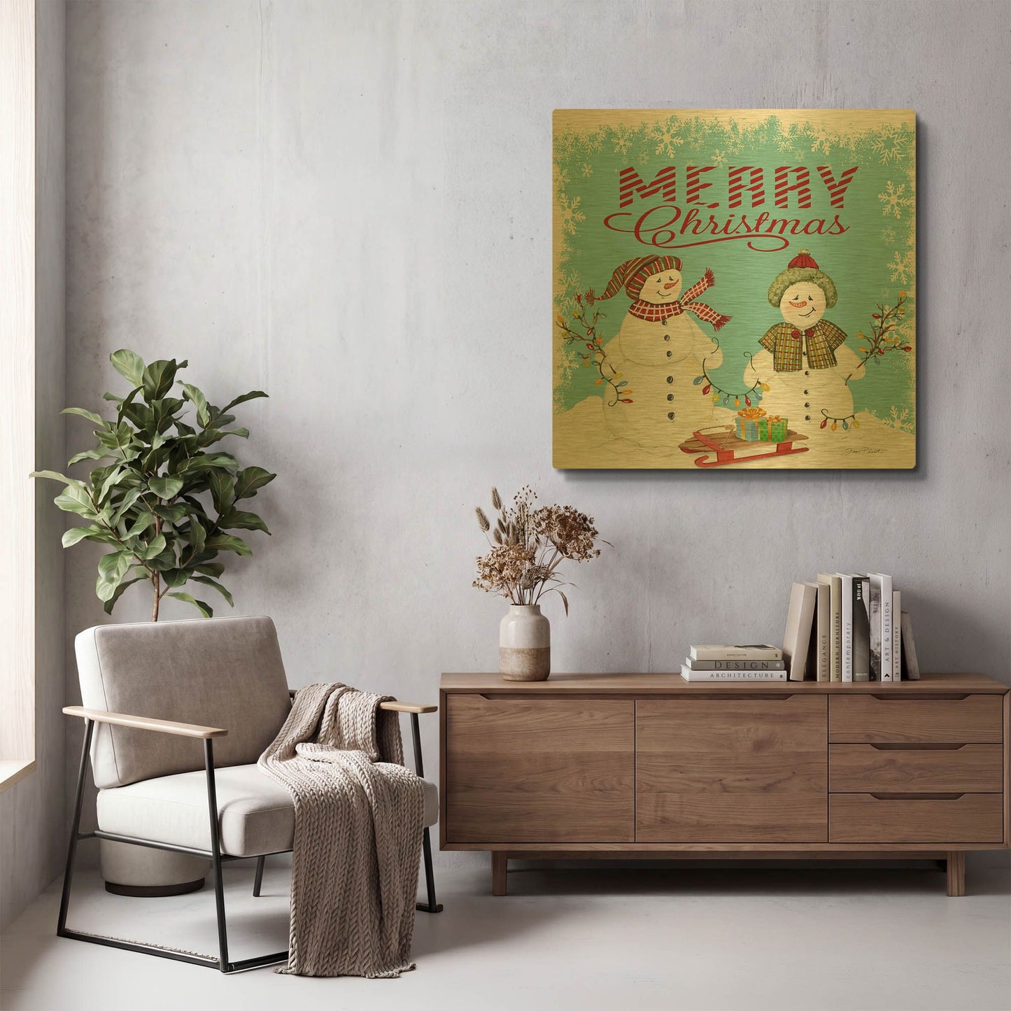 'Merry Christmas Love 2' By Jean Plout Gold Metal Wall Art