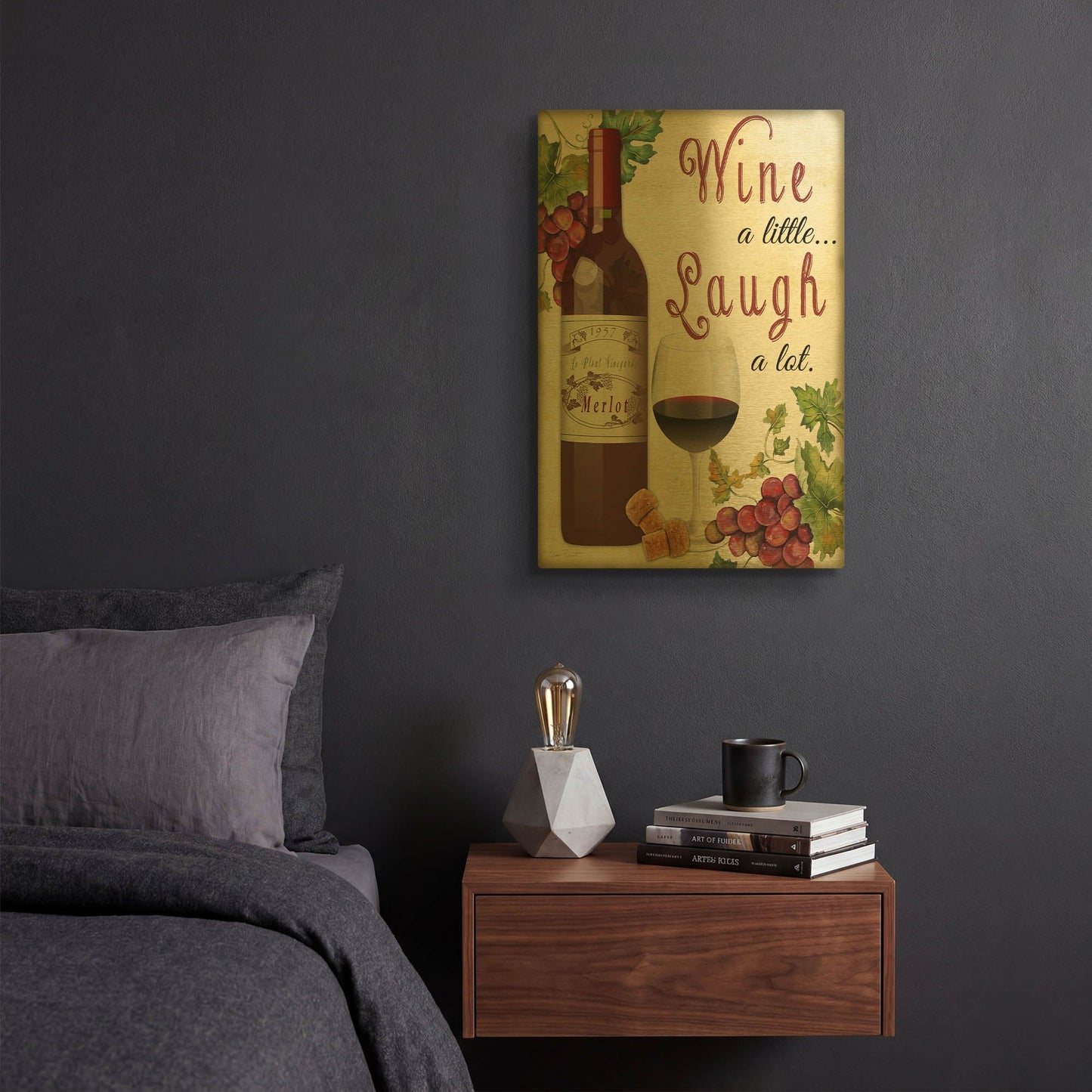 'Wine 3' By Jean Plout Gold Metal Wall Art