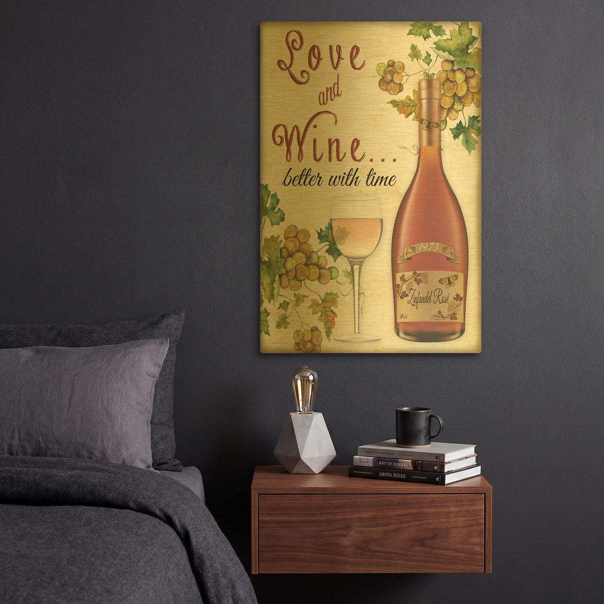 'Wine 2' By Jean Plout Gold Metal Wall Art