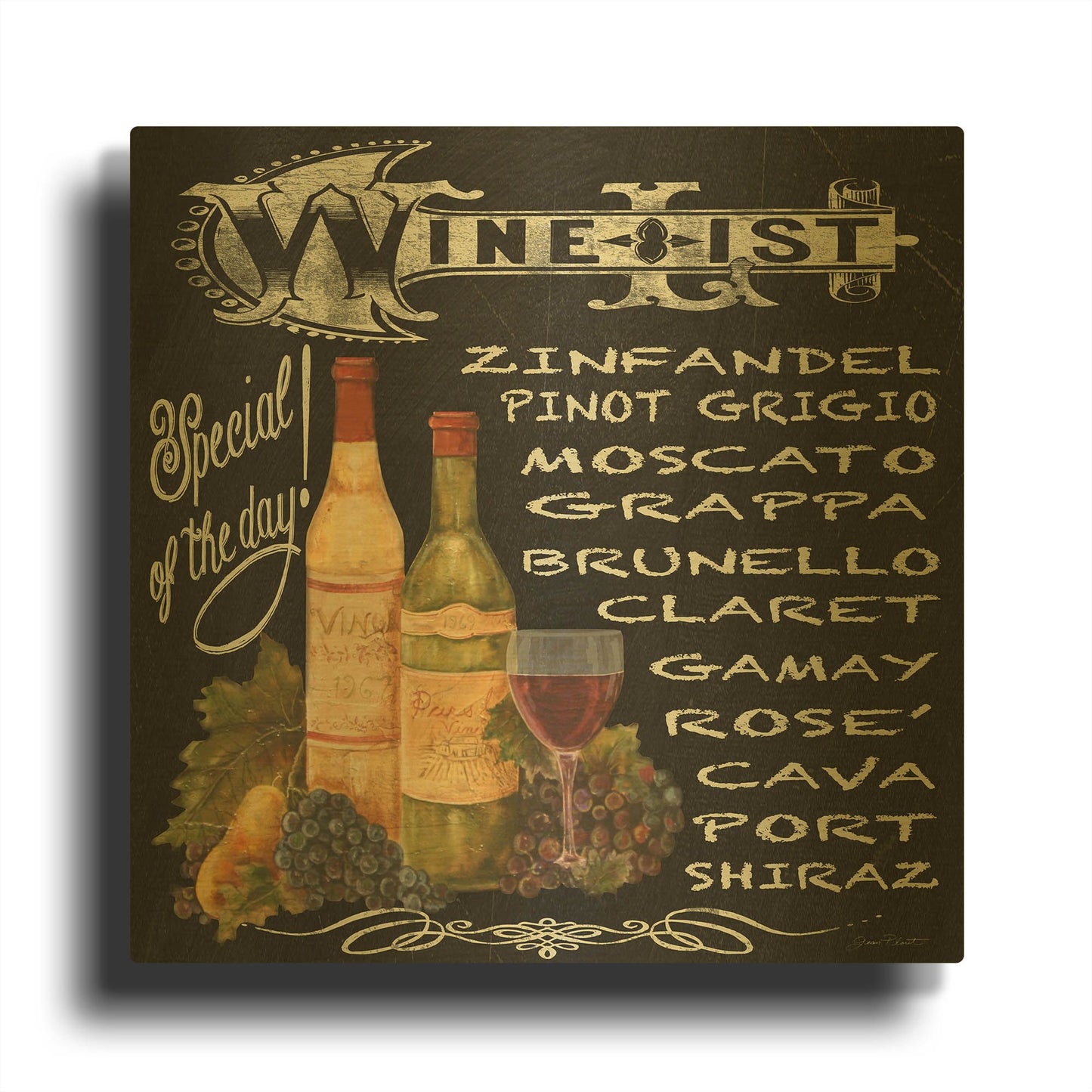 'Wine List 2' By Jean Plout Gold Metal Wall Art