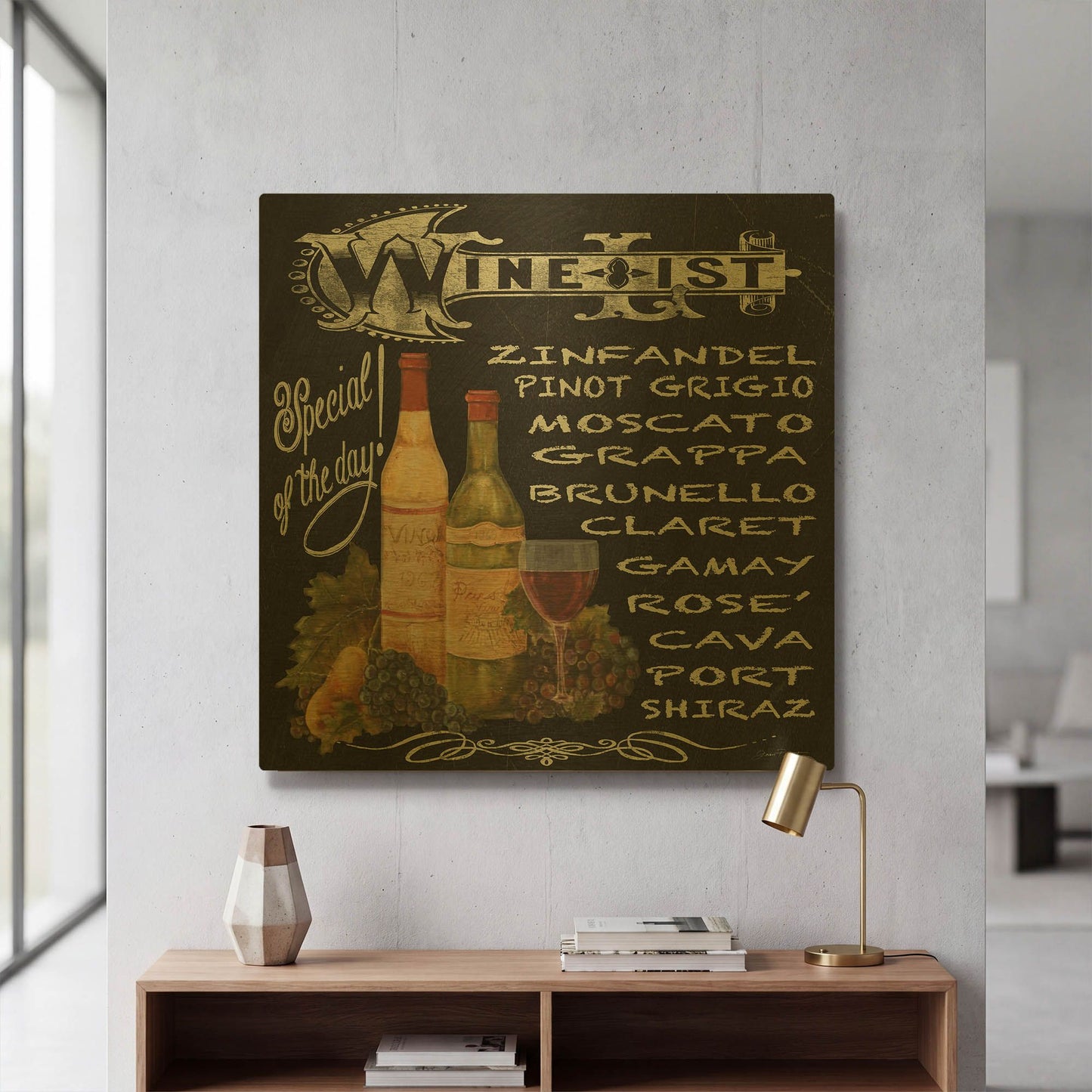 'Wine List 2' By Jean Plout Gold Metal Wall Art