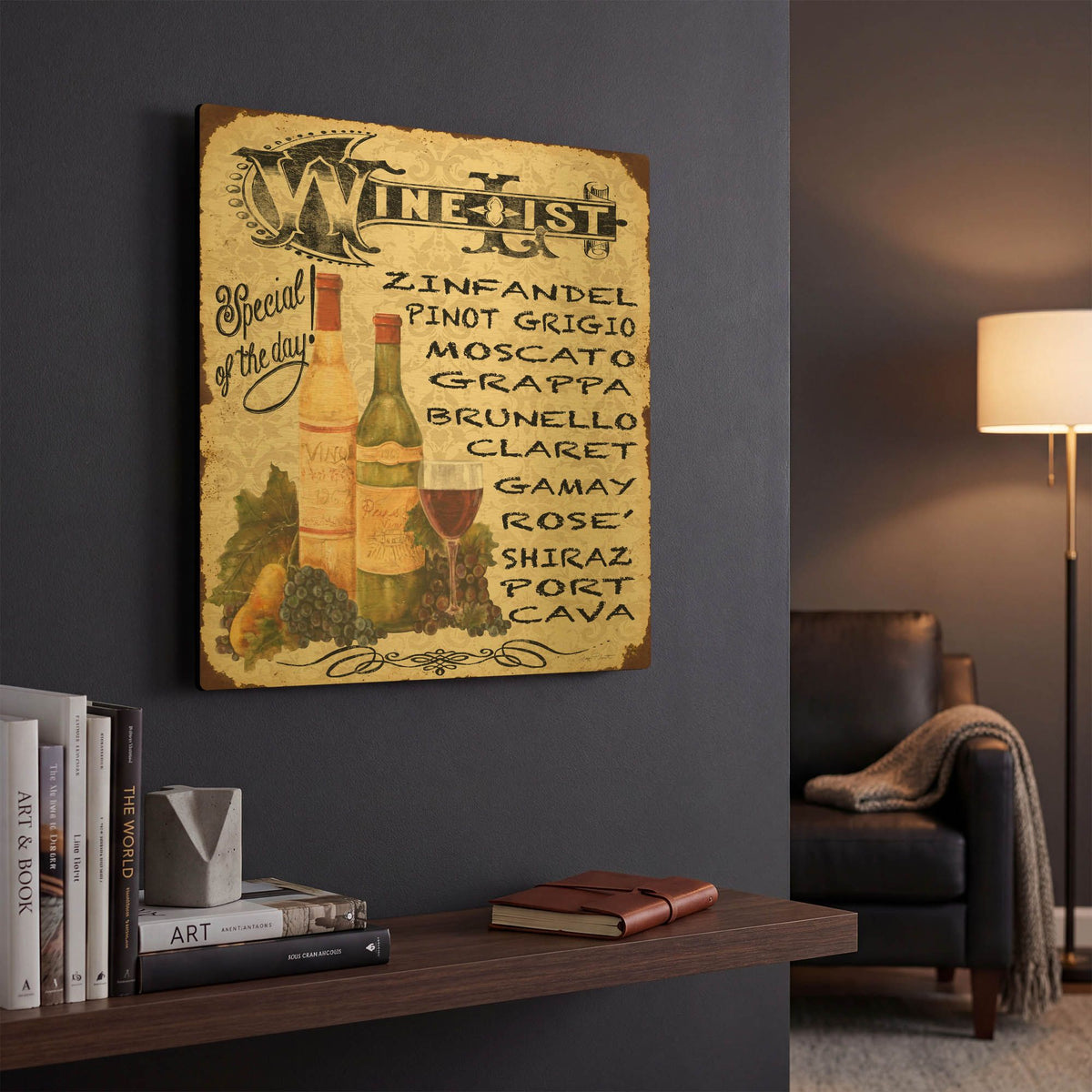 'Wine List 1' By Jean Plout Gold Metal Wall Art