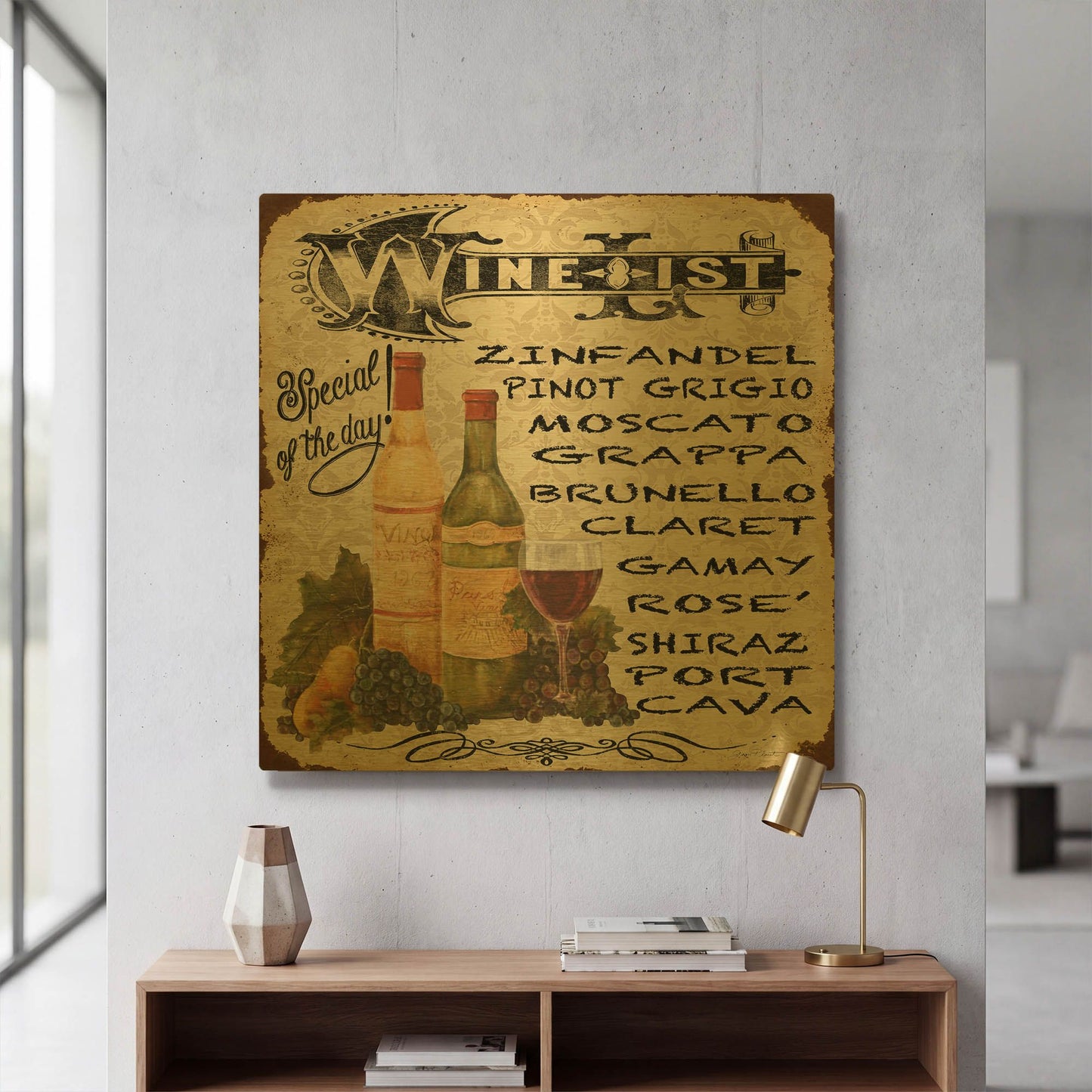 'Wine List 1' By Jean Plout Gold Metal Wall Art