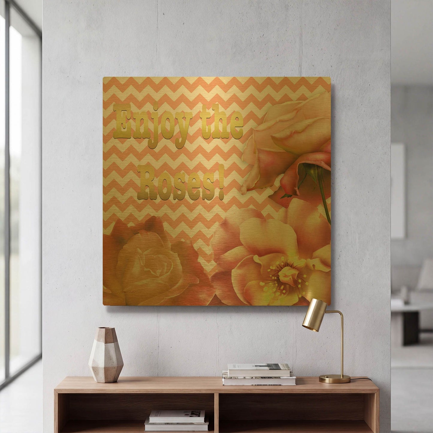 'Enjoy The Roses' By Jean Plout Gold Metal Wall Art