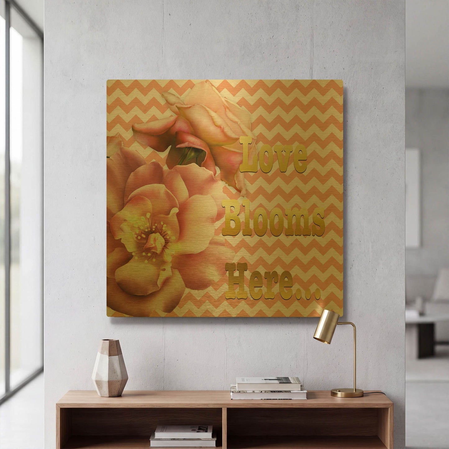 'Love Blooms Here' By Jean Plout Gold Metal Wall Art