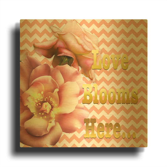'Love Blooms Here' By Jean Plout Gold Metal Wall Art