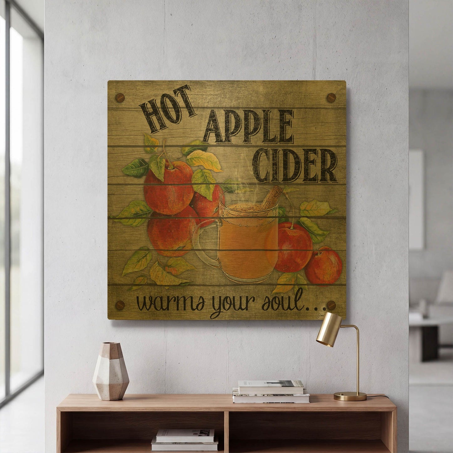 'Hot Apple Cider' By Jean Plout Gold Metal Wall Art