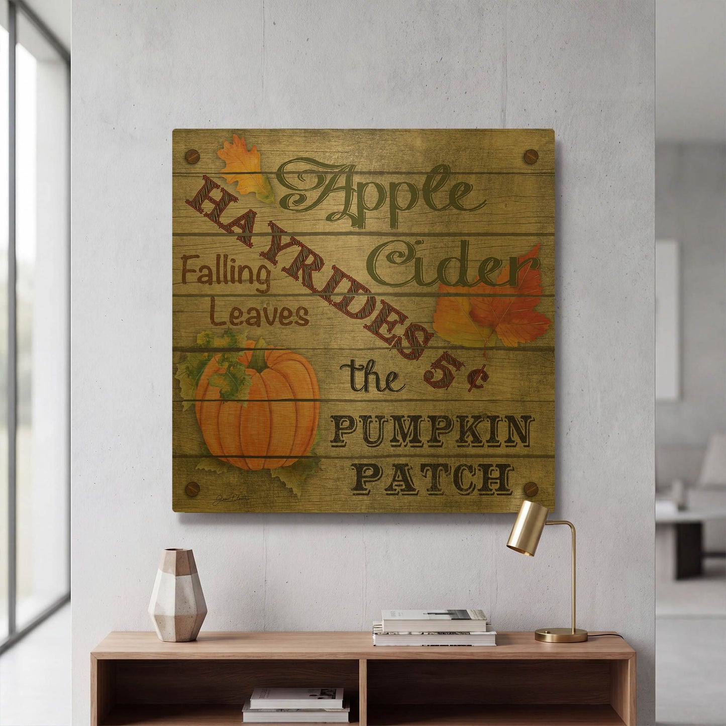 'Hayrides' By Jean Plout Gold Metal Wall Art