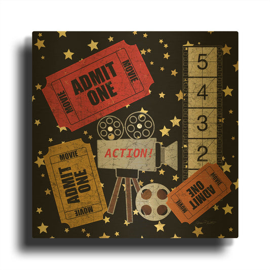 'Movie Night 3' By Jean Plout Gold Metal Wall Art