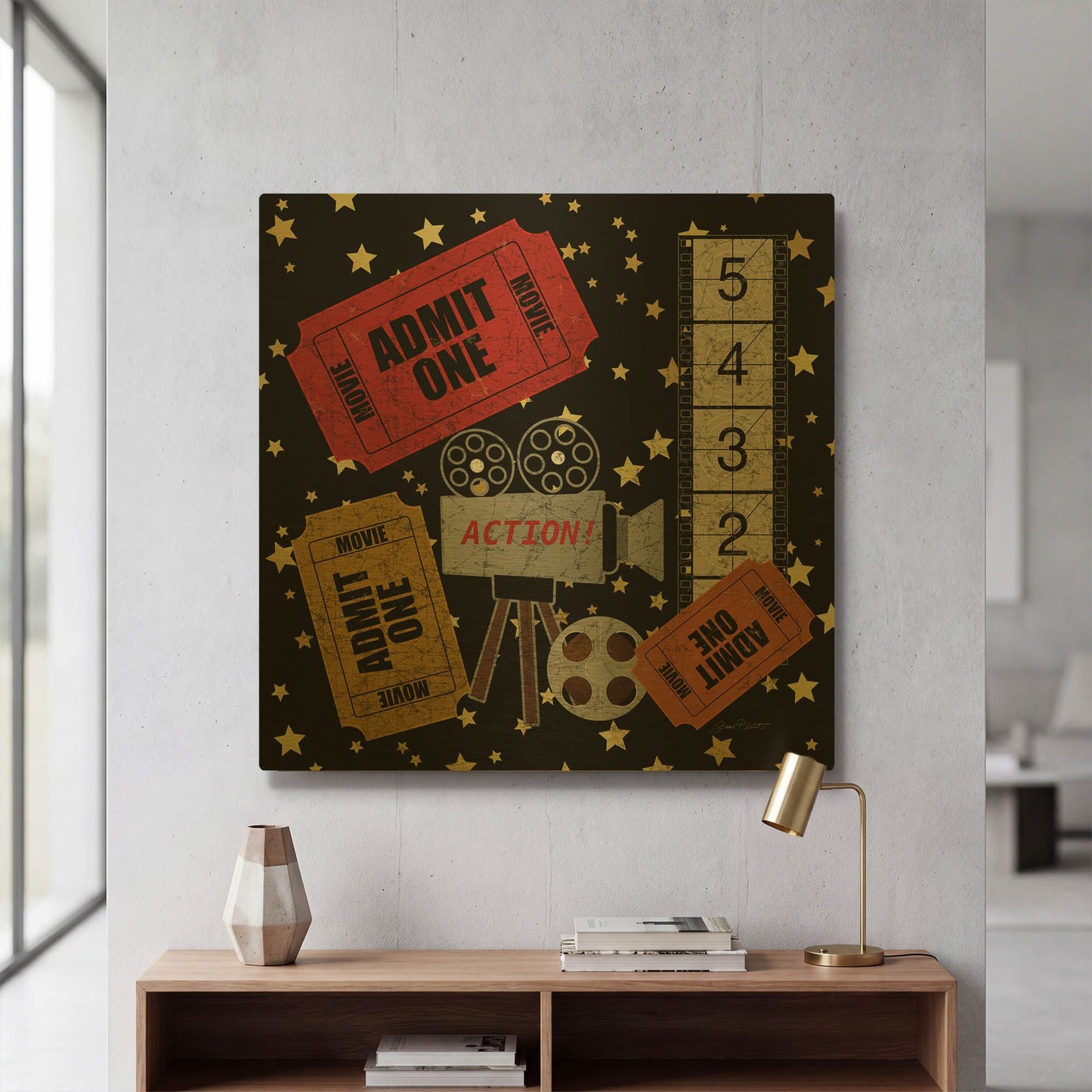 'Movie Night 3' By Jean Plout Gold Metal Wall Art