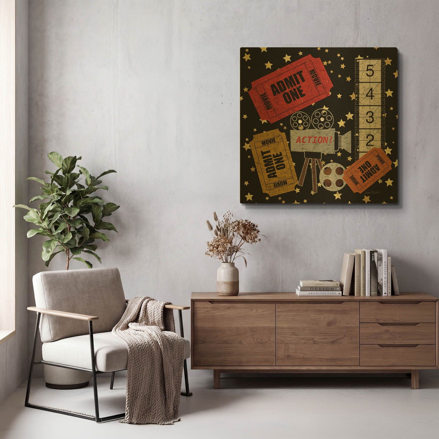 'Movie Night 3' By Jean Plout Gold Metal Wall Art