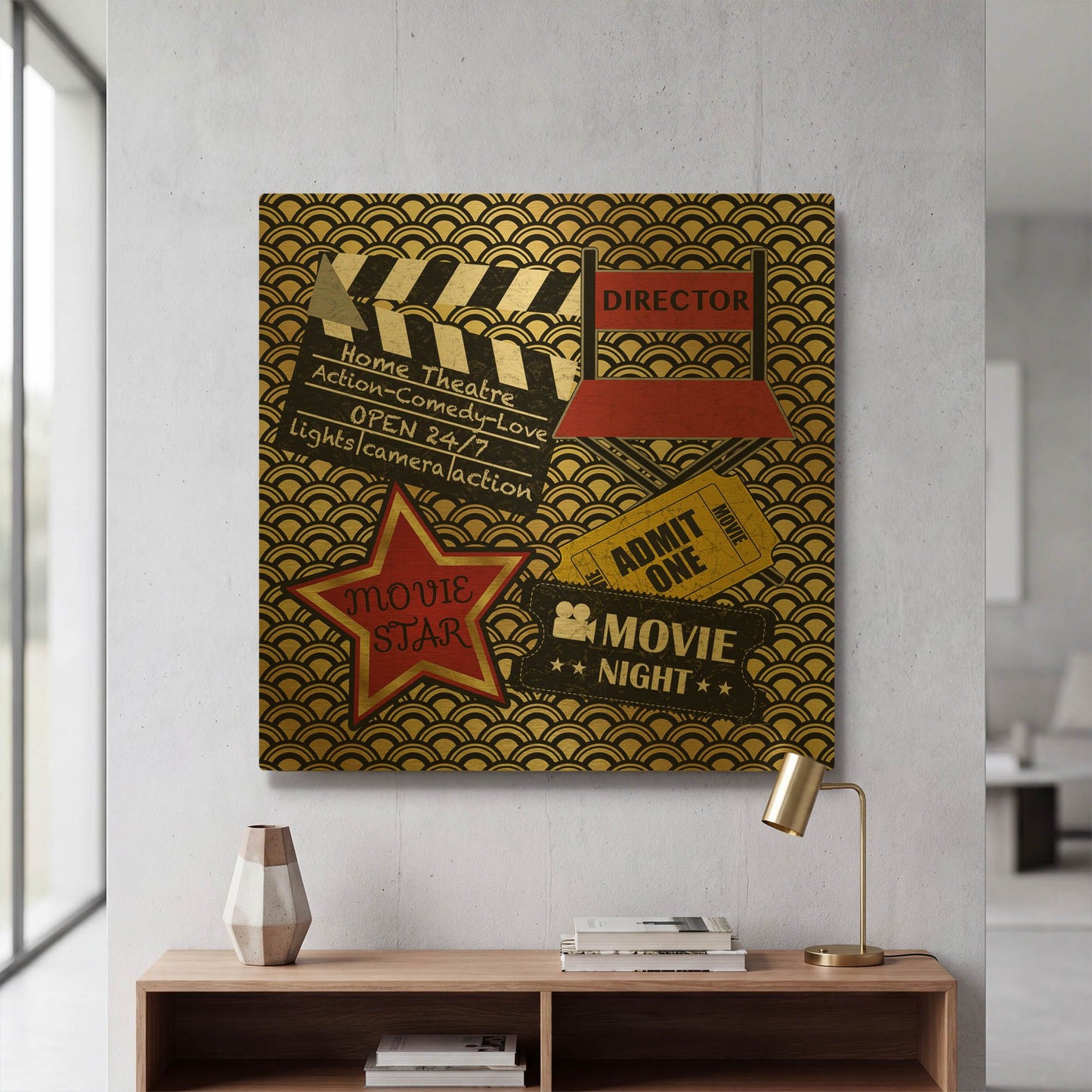 'Movie Night 1' By Jean Plout Gold Metal Wall Art