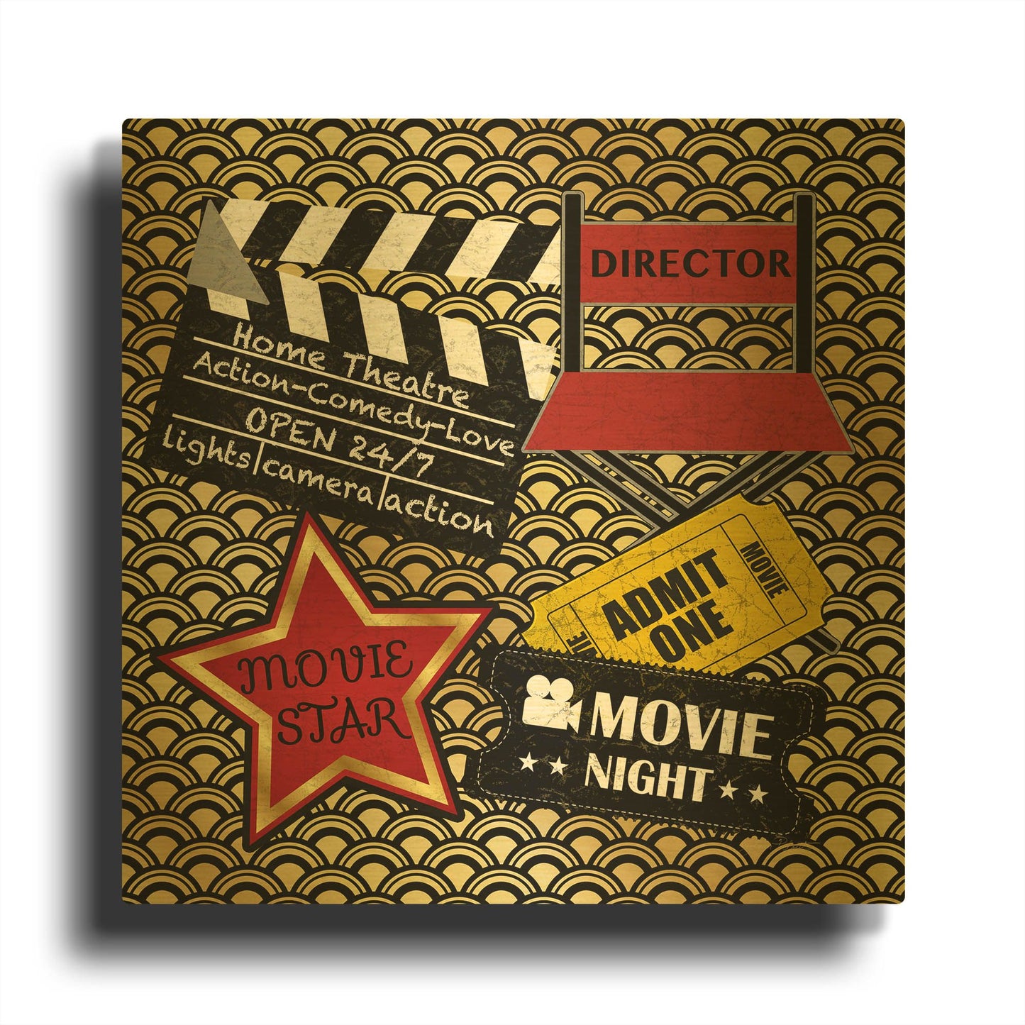 'Movie Night 1' By Jean Plout Gold Metal Wall Art
