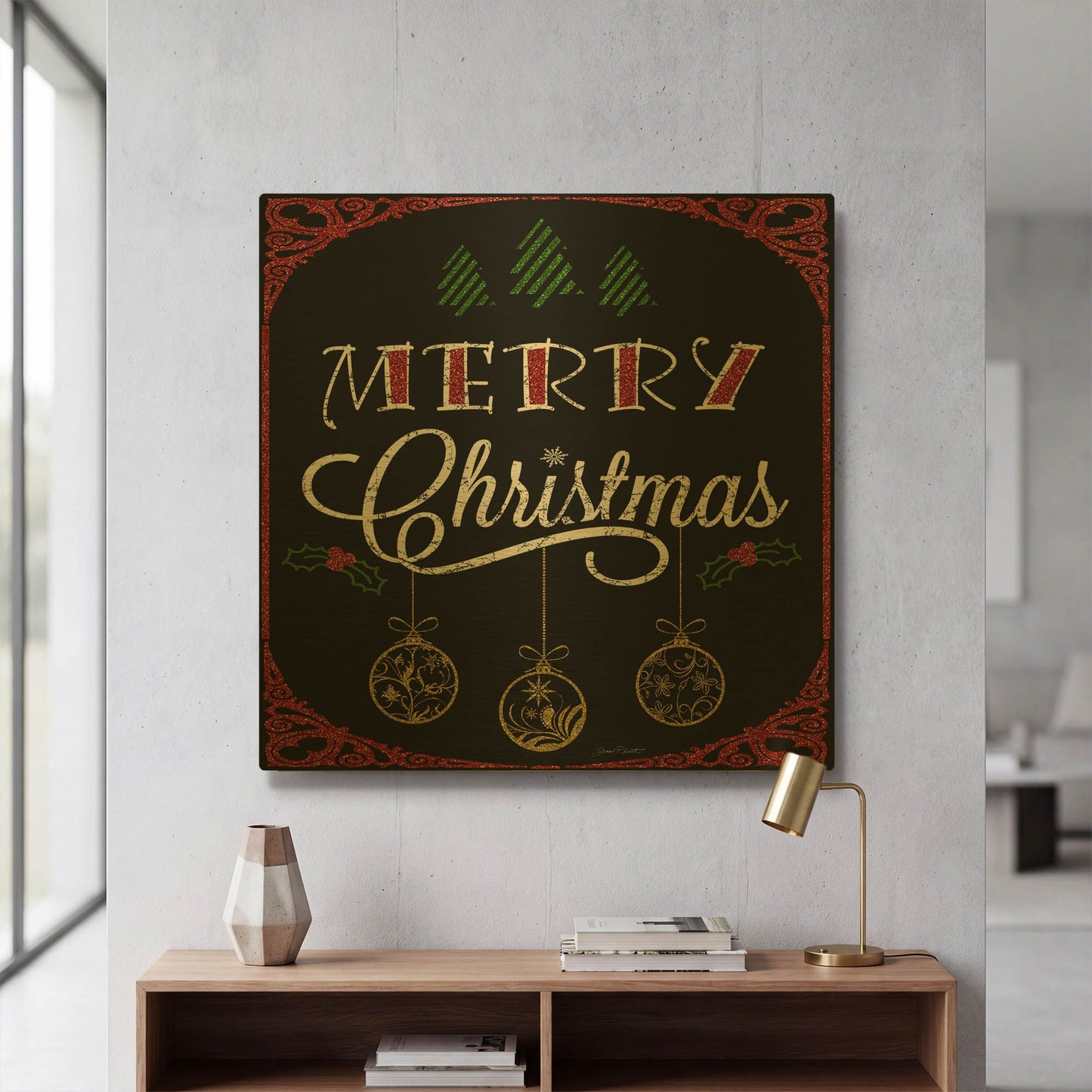 'Merry Christmas Glitter' By Jean Plout Gold Metal Wall Art