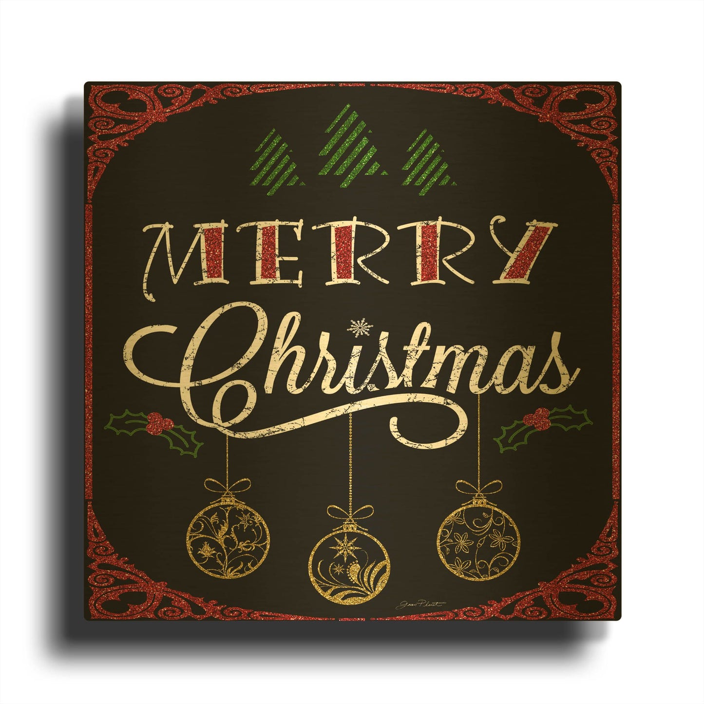 'Merry Christmas Glitter' By Jean Plout Gold Metal Wall Art