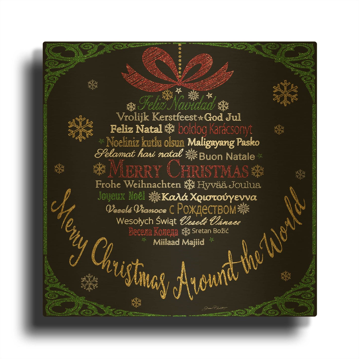 'Merry Christmas Glitter 2' By Jean Plout Gold Metal Wall Art