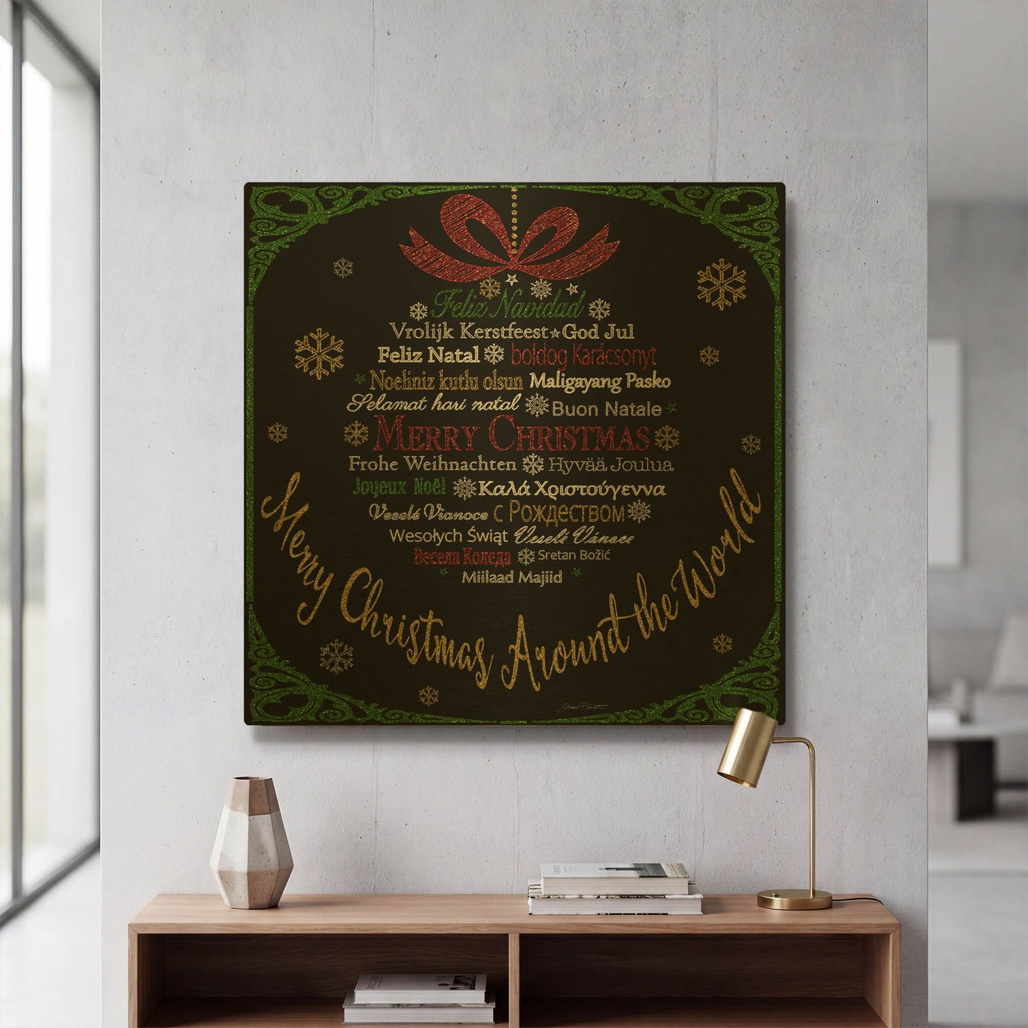 'Merry Christmas Glitter 2' By Jean Plout Gold Metal Wall Art