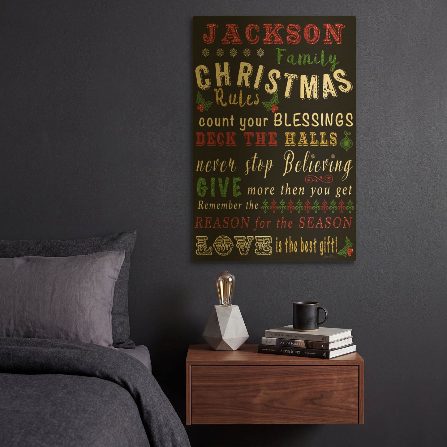 'Christmas Rules Personalized' By Jean Plout Gold Metal Wall Art