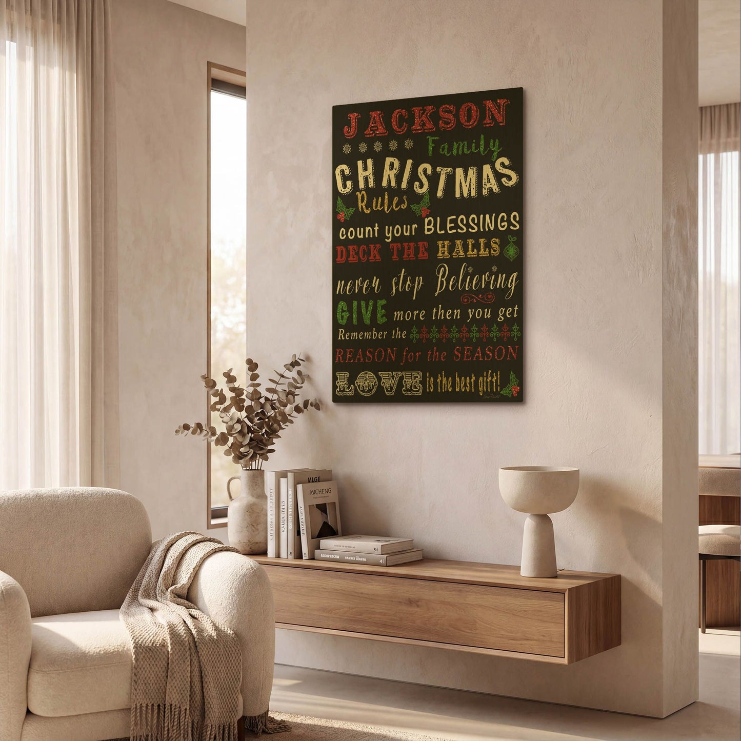 'Christmas Rules Personalized' By Jean Plout Gold Metal Wall Art
