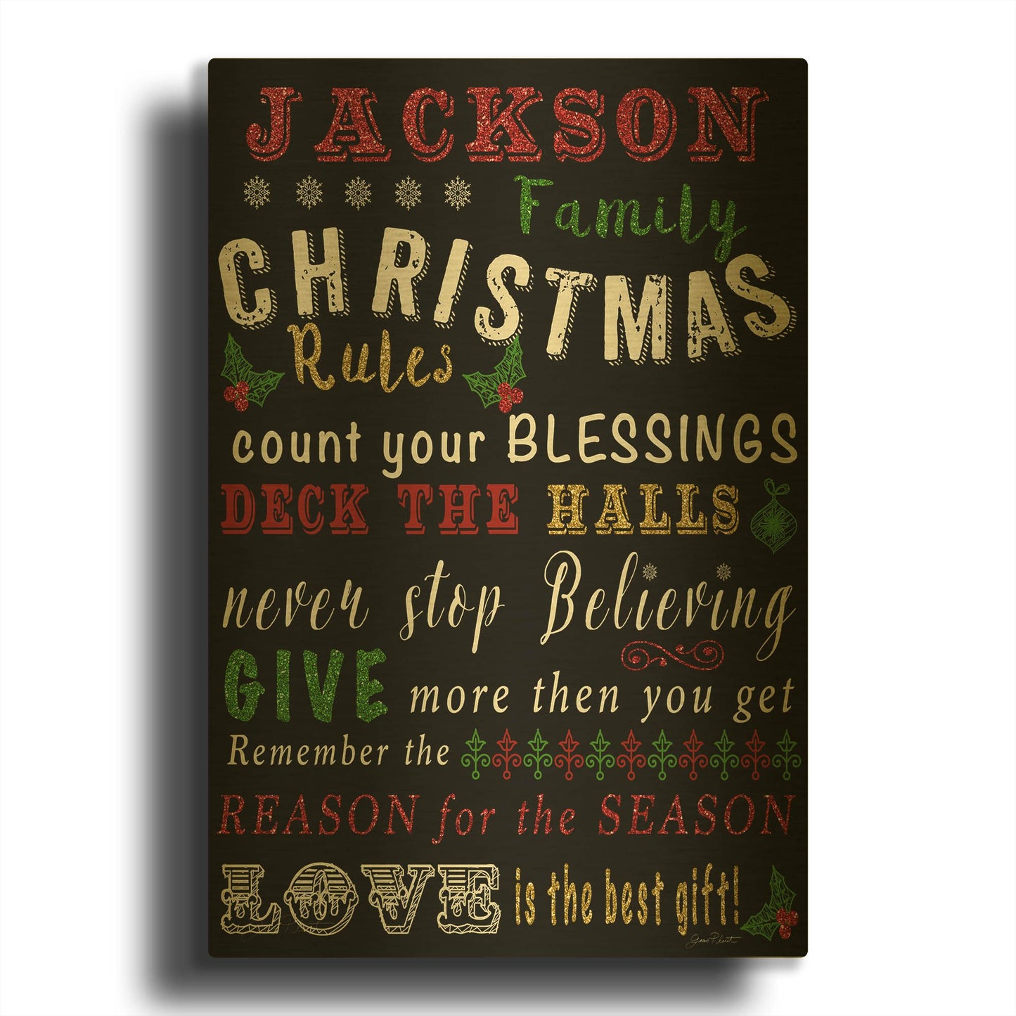 'Christmas Rules Personalized' By Jean Plout Gold Metal Wall Art