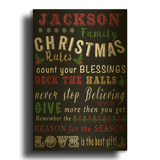'Christmas Rules Personalized' By Jean Plout Gold Metal Wall Art