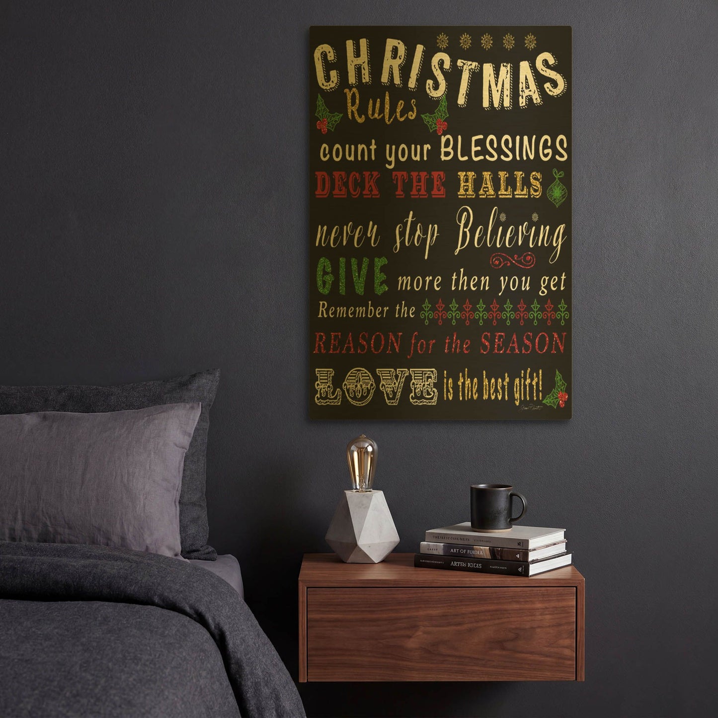 'Christmas Rules' By Jean Plout Gold Metal Wall Art