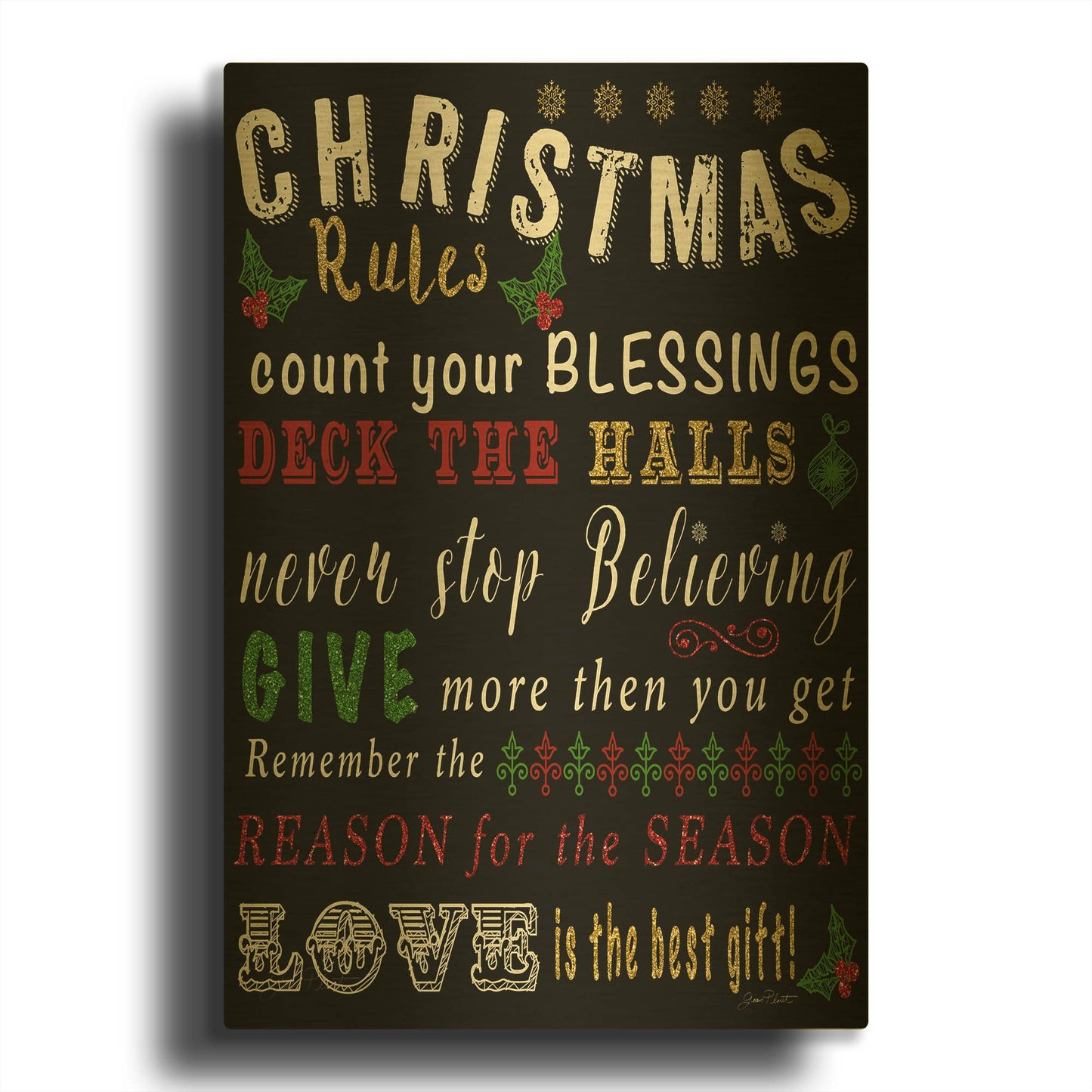 'Christmas Rules' By Jean Plout Gold Metal Wall Art
