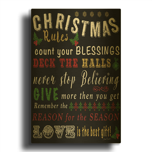 'Christmas Rules' By Jean Plout Gold Metal Wall Art