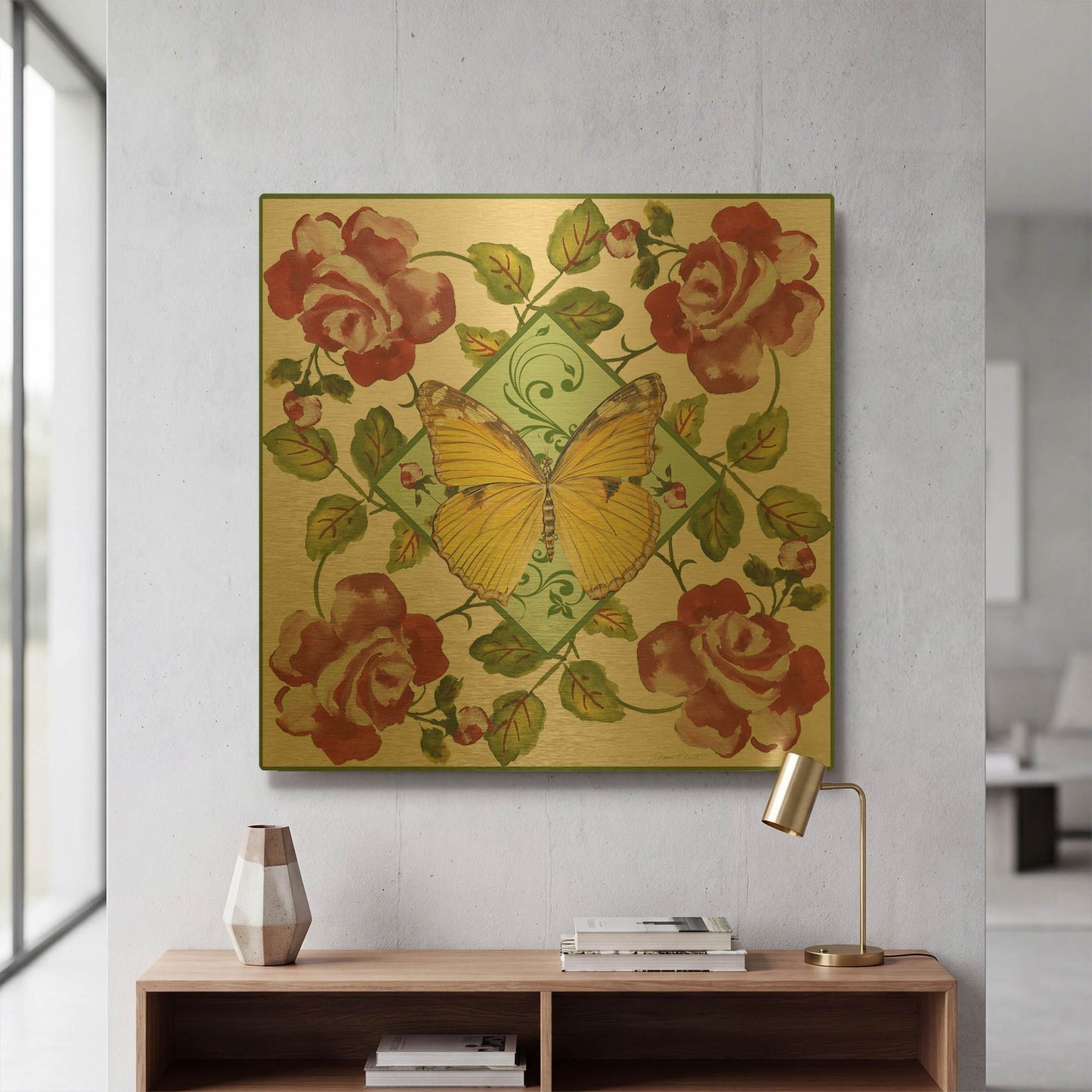 'Botanical Tea Rose' By Jean Plout Gold Metal Wall Art