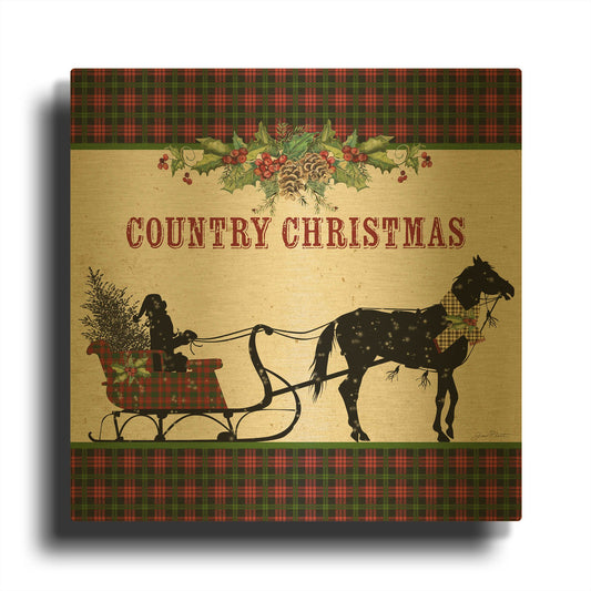 'Country Christmas 4' By Jean Plout Gold Metal Wall Art
