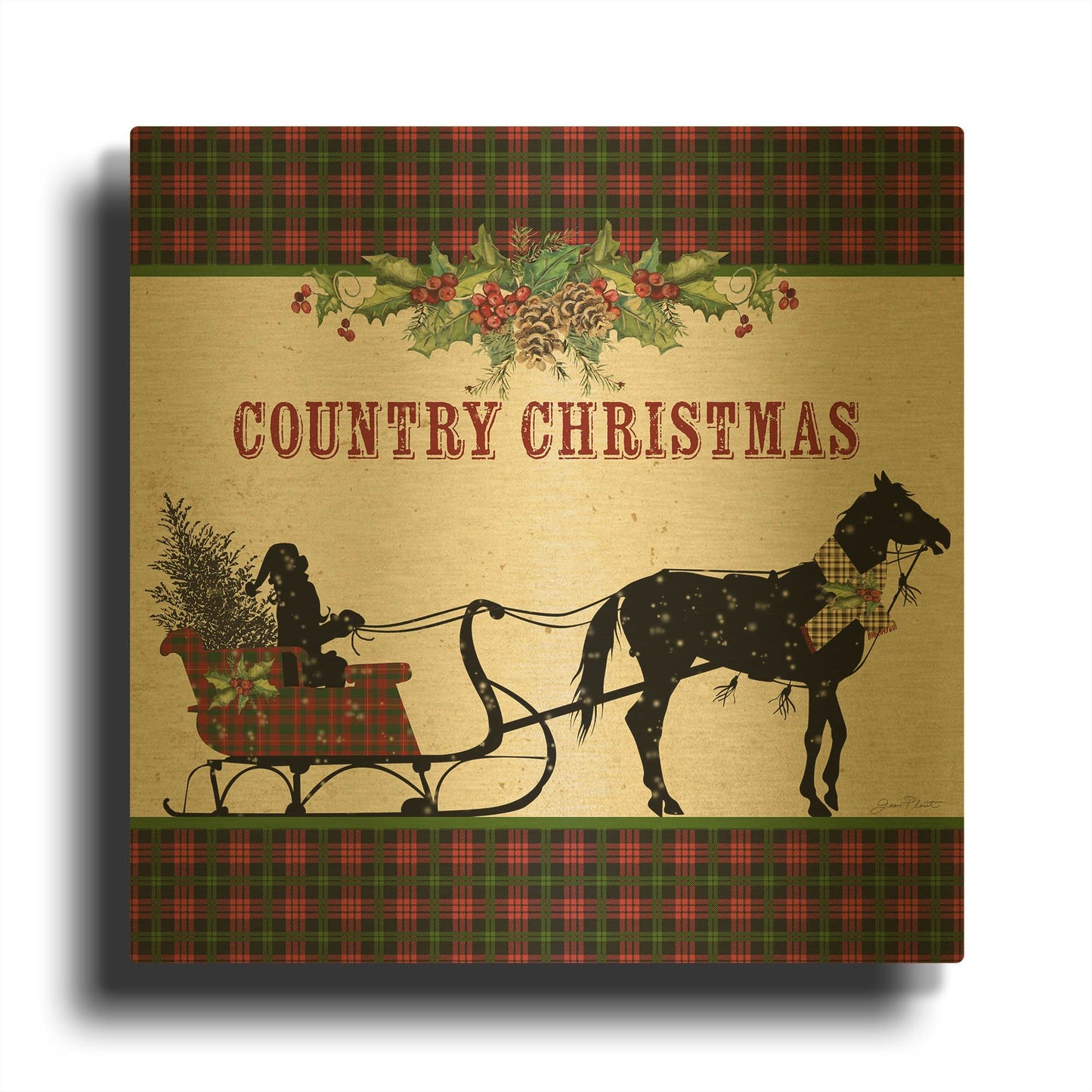 'Country Christmas 4' By Jean Plout Gold Metal Wall Art
