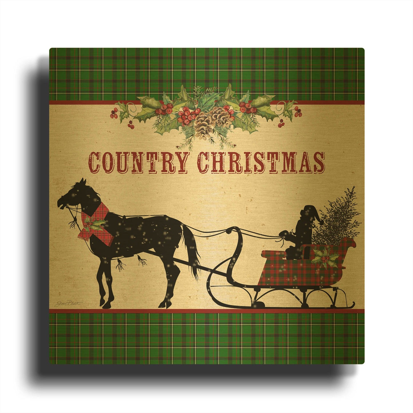 'Country Christmas 3' By Jean Plout Gold Metal Wall Art