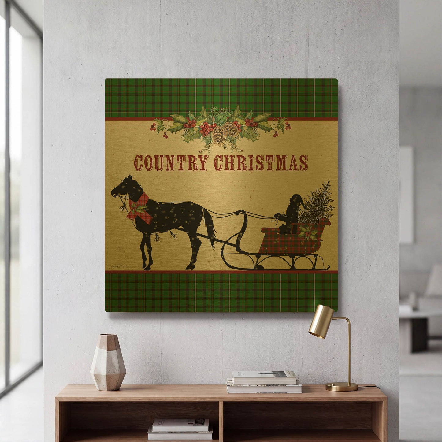 'Country Christmas 3' By Jean Plout Gold Metal Wall Art