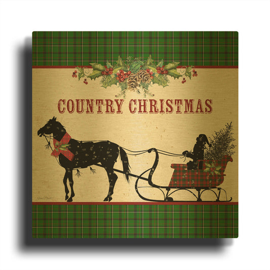 'Country Christmas 3' By Jean Plout Gold Metal Wall Art