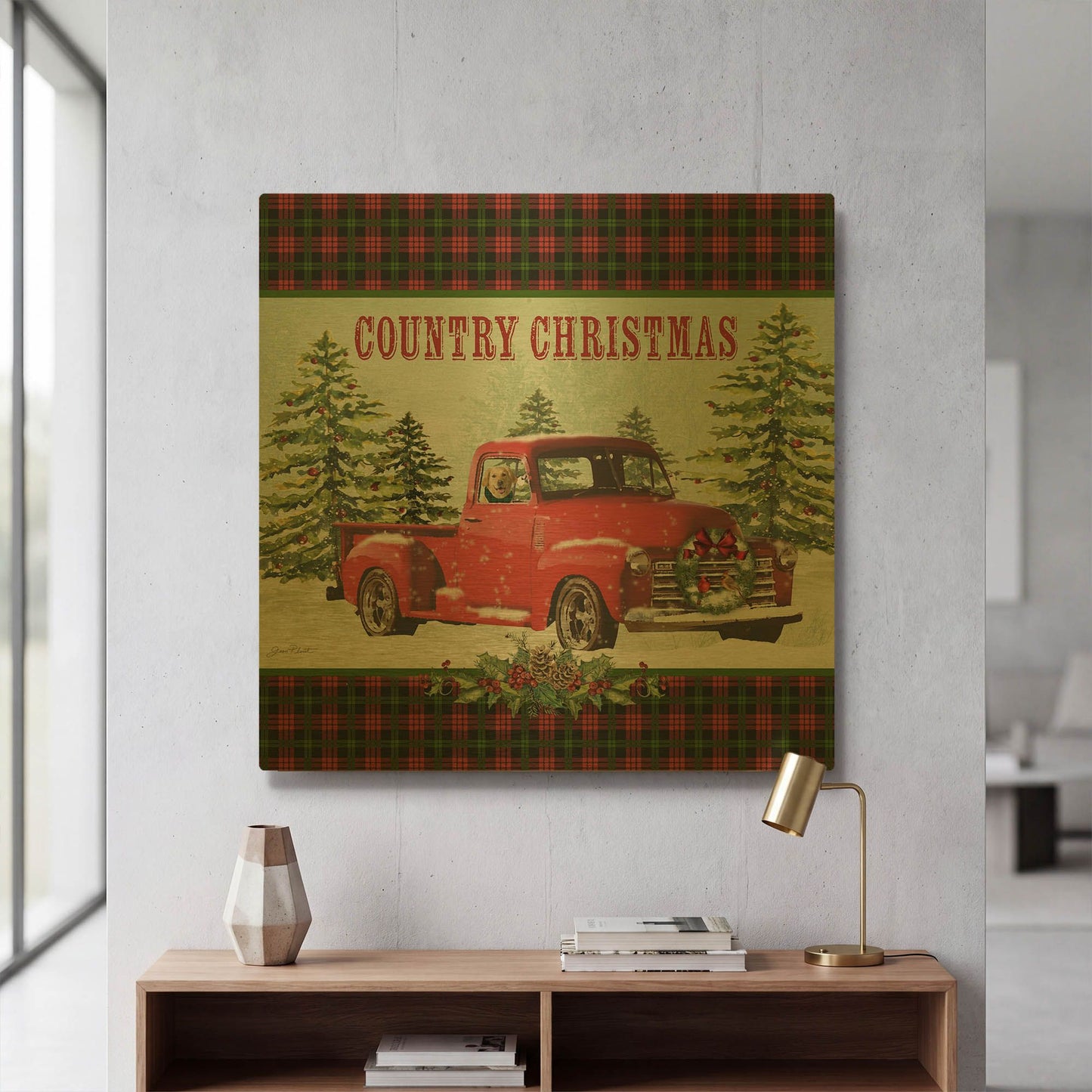 'Country Christmas 2' By Jean Plout Gold Metal Wall Art