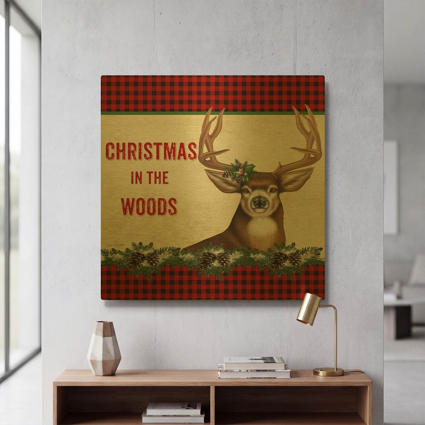 'Christmas In The Woods 4' By Jean Plout Gold Metal Wall Art