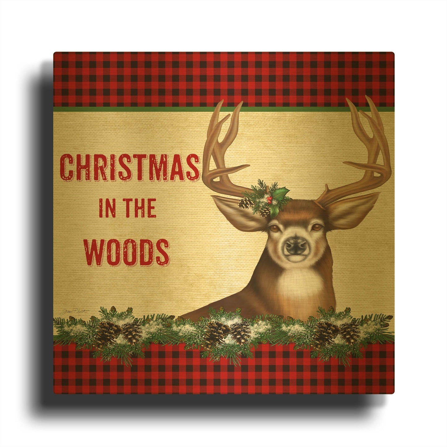 'Christmas In The Woods 4' By Jean Plout Gold Metal Wall Art