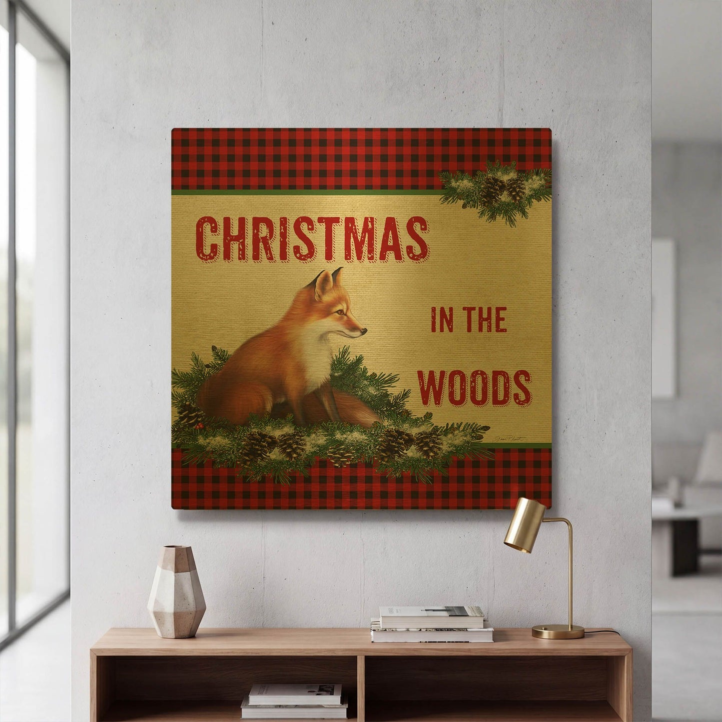 'Christmas In The Woods 3' By Jean Plout Gold Metal Wall Art
