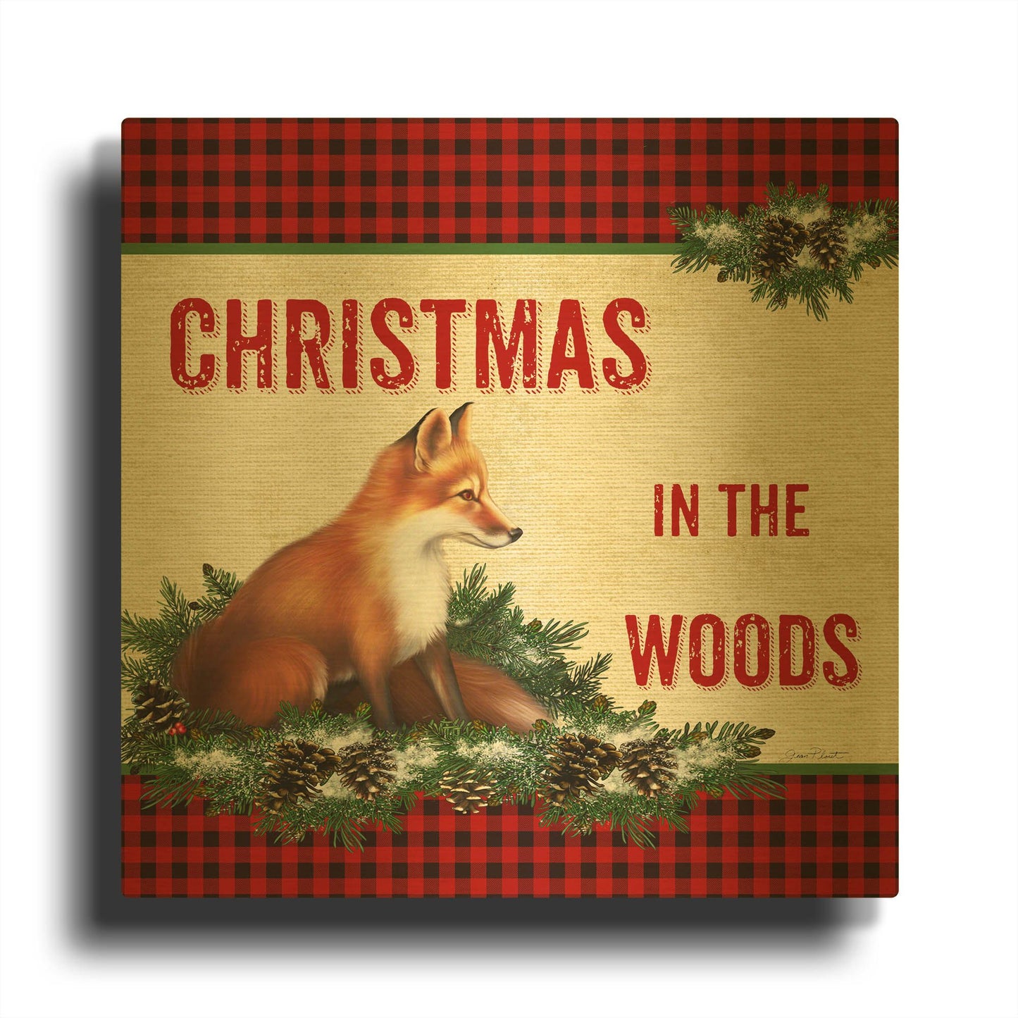 'Christmas In The Woods 3' By Jean Plout Gold Metal Wall Art