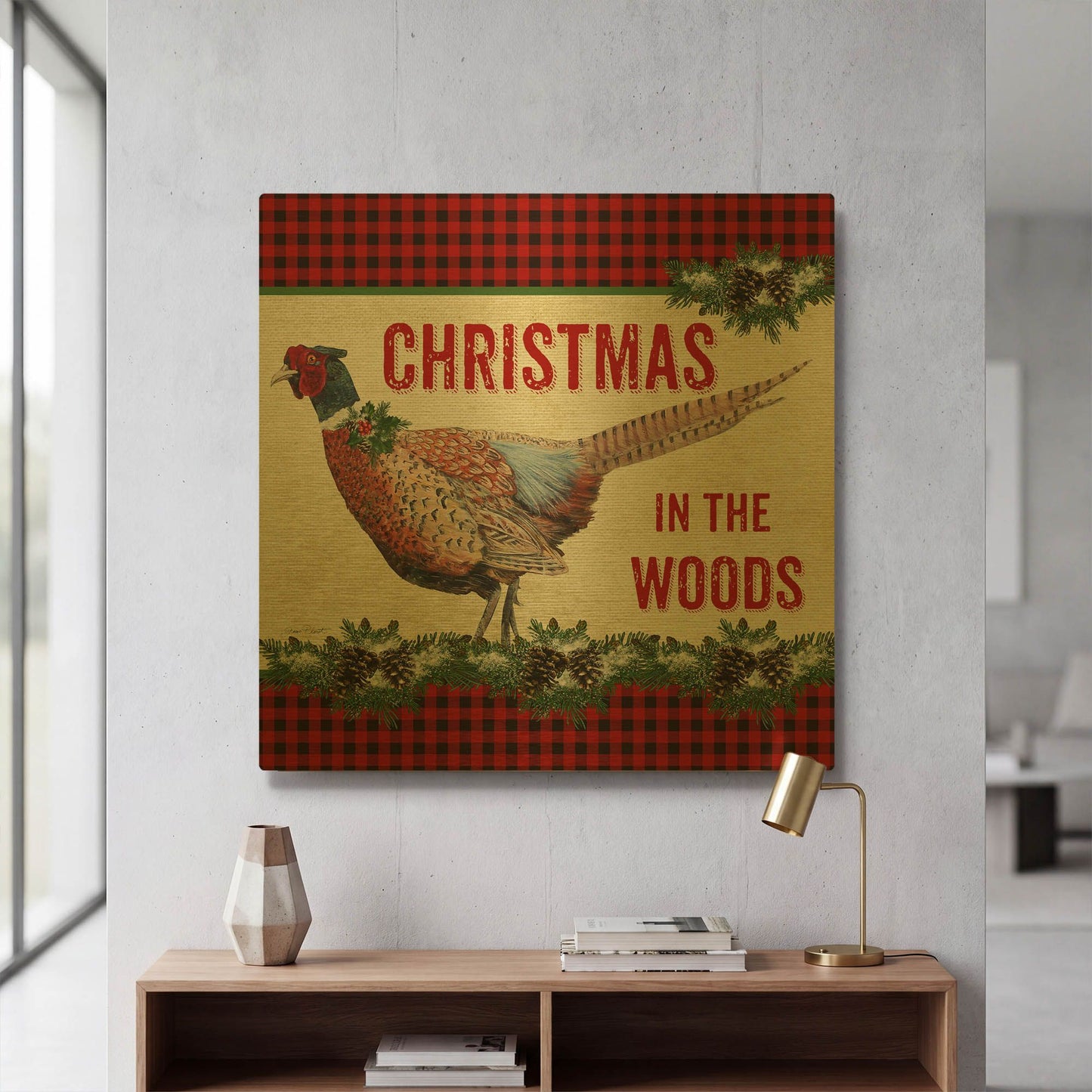 'Christmas In The Woods 2' By Jean Plout Gold Metal Wall Art